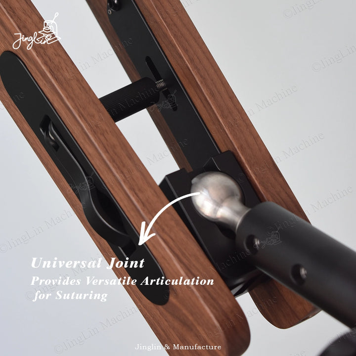 Close-Up Showing the Adjustable Tension and Angle Knobs on the Maxita Stitching Clamp.