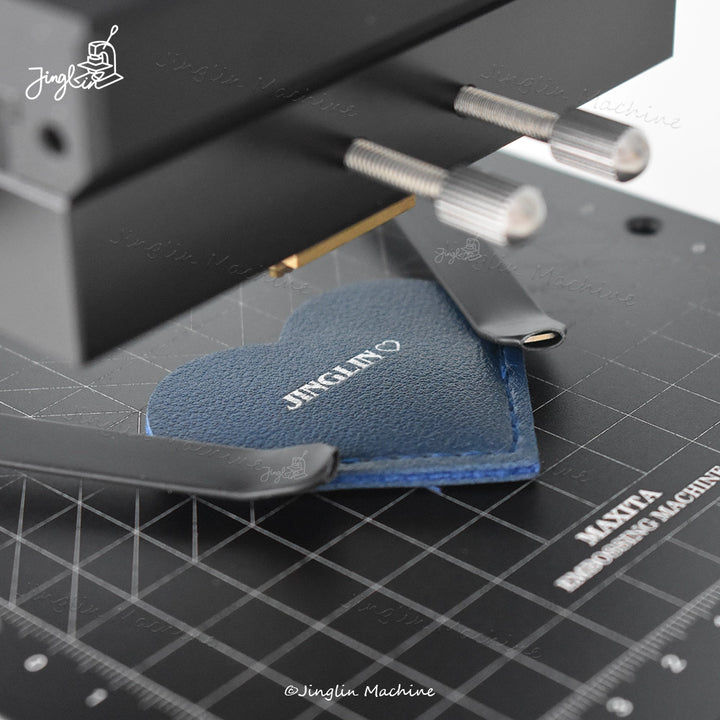 Hot Foil Stamping a Heart-Shaped Leather Piece Using the Maxita Machine, With Silver JINGLIN Branding