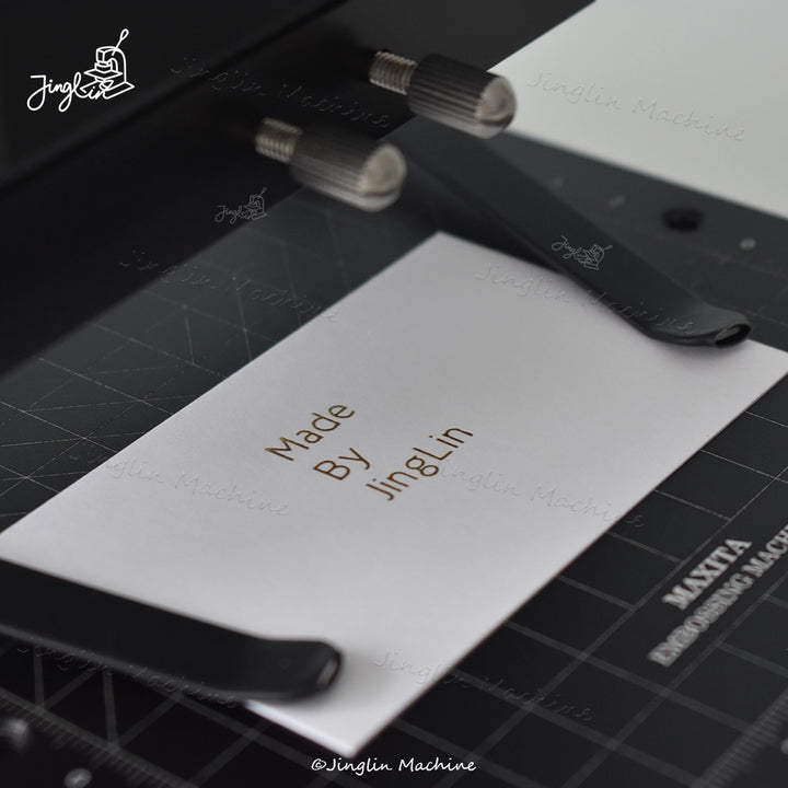 Hot Foil Stamping Made by JingLin Text on White Paper Using the MAXITA Stamping Machine