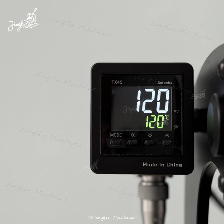 Close-Up of Maxita EC-17 Digital Temperature Controller Showing 120 Degrees Celsius for Heat Stamping