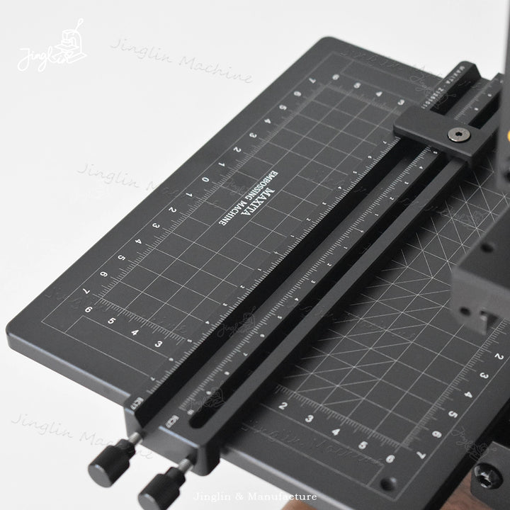Detail View of the Pencil Holder Attachment to the Foiling Machine's Measured Workbench, Ensuring Accurate Positioning for Pencil Customization.
