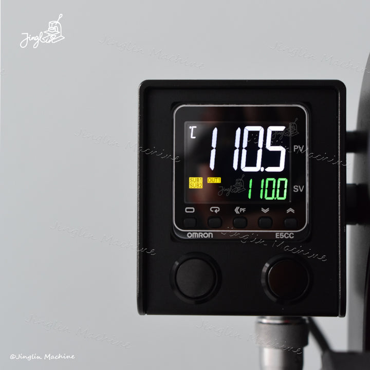 Close-Up of Maxita EC-27 Omron Digital Temperature Controller Showing 110 Degrees Celsius for Heat Stamping