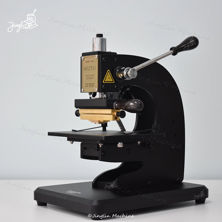 Maxita EC‑27 Hot Foil Stamping Machine with Aluminum Metal Base and Logo Holder, Used for Leather and Paper Embossing