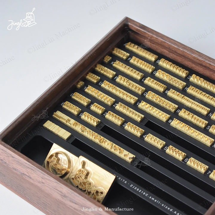 Letter Stamp Set Display with Modules Neatly Arranged, Showcasing Carving Depth, Edge Detail, And Font Style.